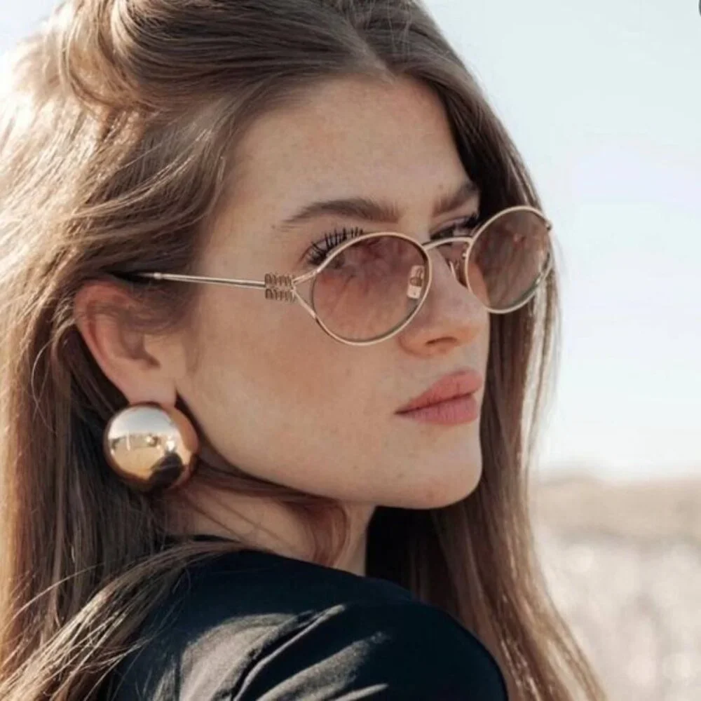 Miu Miu MU52YS 5AK06S Oval Sunglasses – Gold - Picture 5 of 13